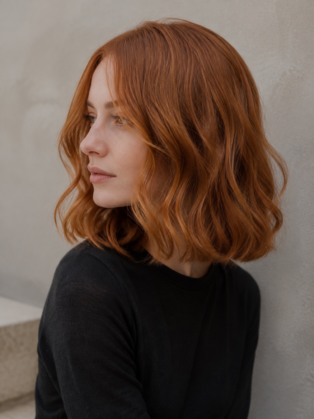 AI-generated copper bob with softly waved texture